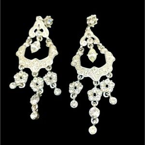 Silvertone Crystal Chandelier‎ Statement Earrings